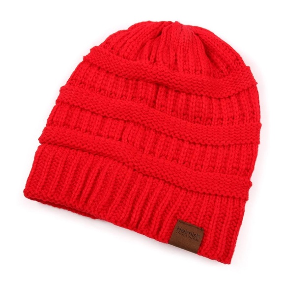 Red Ponytail Messy Bun Beanie Pony Tail Hat - Picture 2 of 3